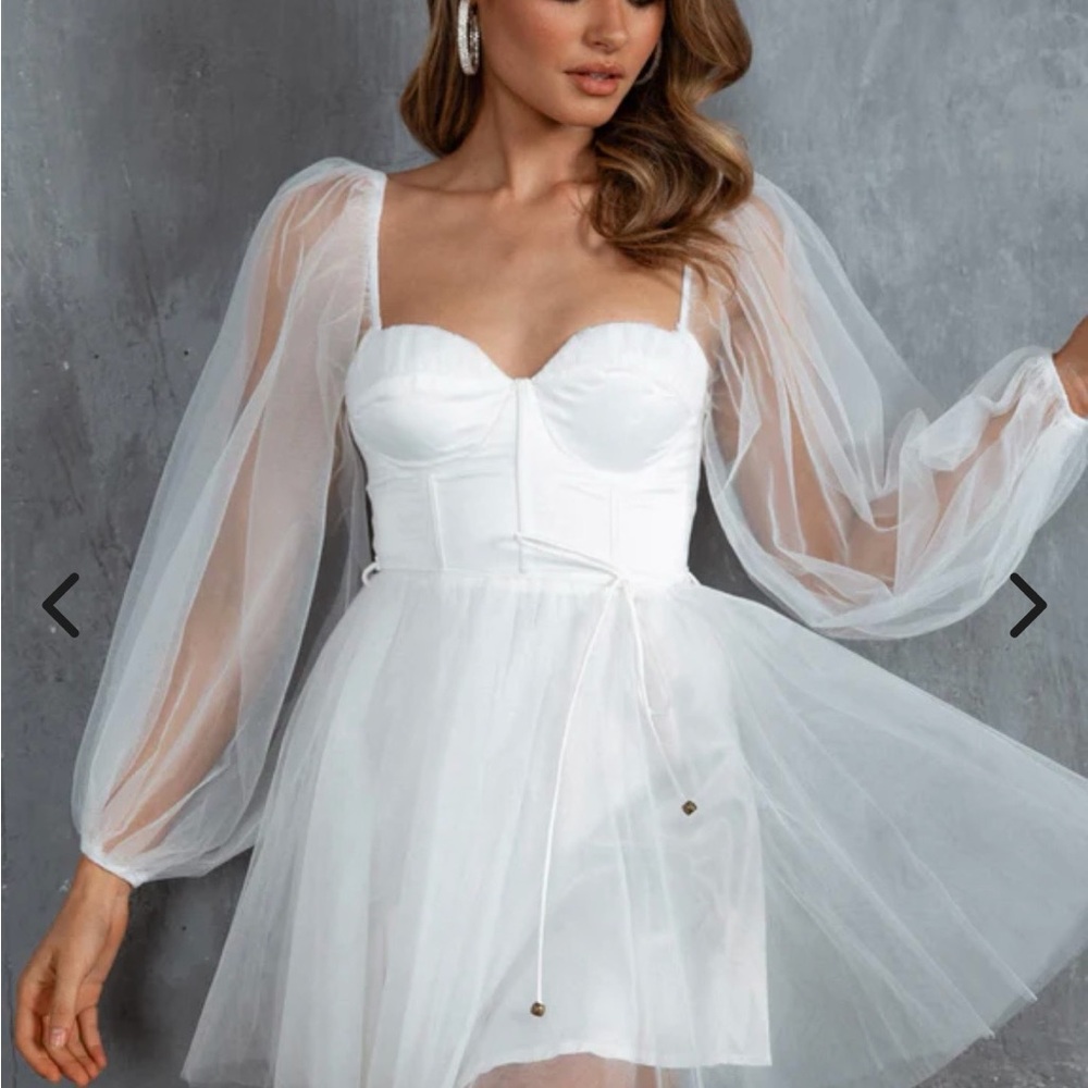 Angel Biba White Mini Dress with Sheer Sleeves